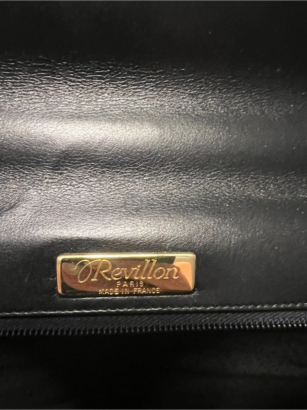 Vintage Revillon Paris Black Leather Top Handle Bag Made in France Gold Crest